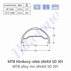 ráfek JAVAX SD301 29" 32 děr Tubeless Ready