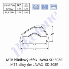 ráfek JAVAX SD308R 29" 32 děr Tubeless Ready