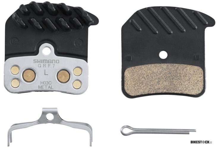 brzdové destičky SHIMANO H03C-MFA metal, s chladiči čtyřpístkové, v krabičce