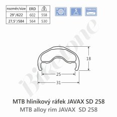 ráfek JAVAX SD258 27,5" 32 děr Tubeless Ready