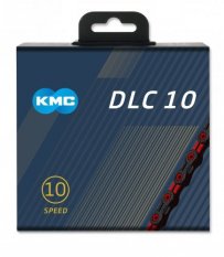 řetěz KMC DLC SL 10 červeno/černý v krabičce 116 čl.